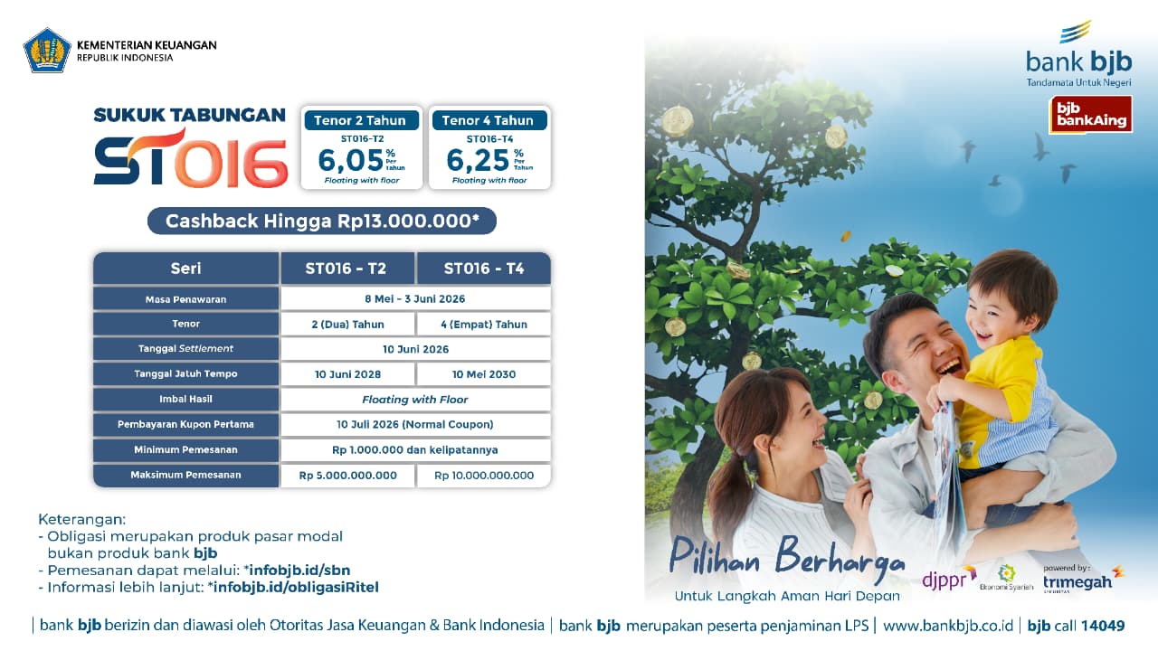 ST016 Resmi Ditawarkan Bank BJB, Green Sukuk Ritel Cocok untuk Investor Pemula