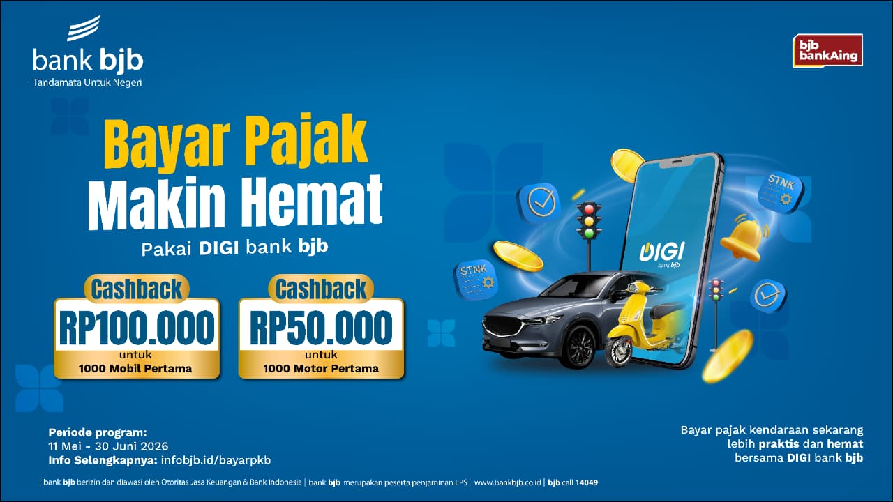 Bayar Pajak Kendaraan Kini Lebih Mudah, Bank BJB Beri Cashback Hingga Rp100 Ribu